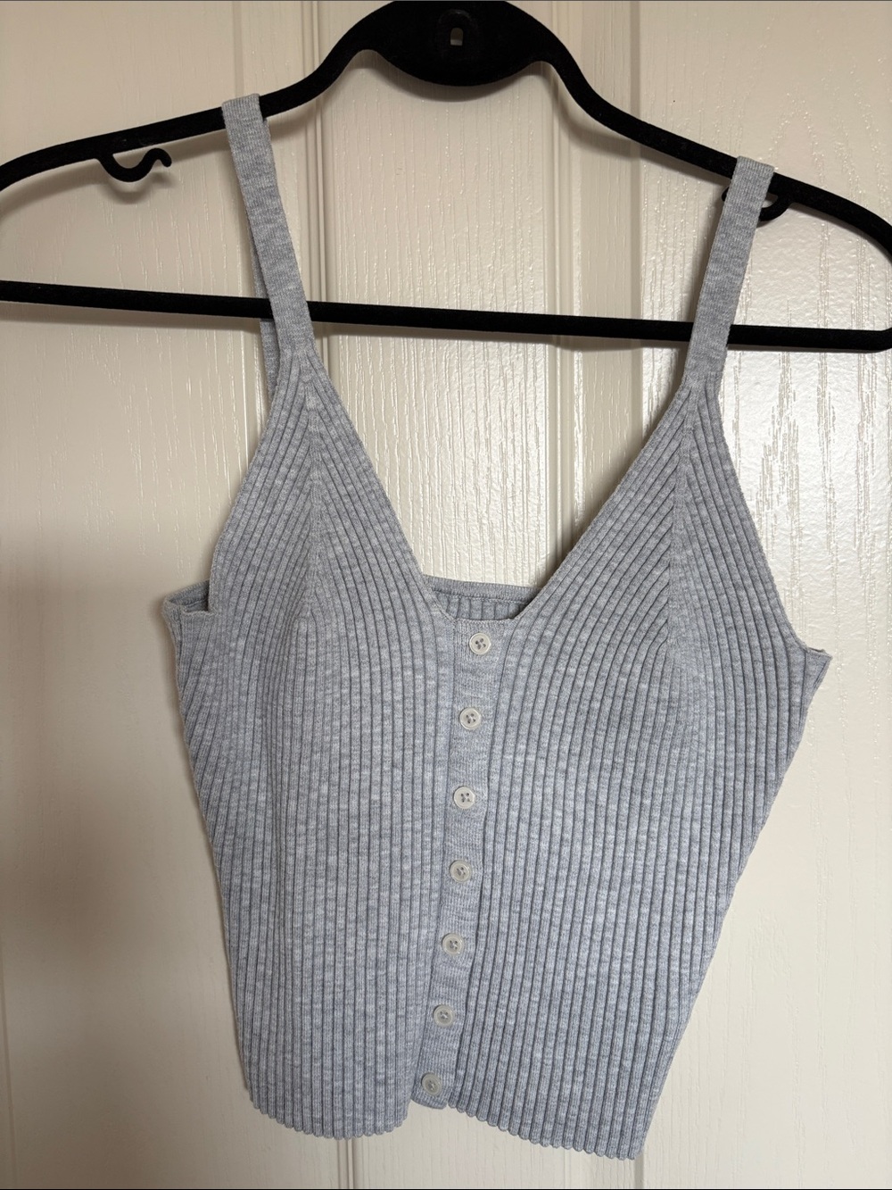 Ribbed Knit Spaghetti Strap Tank - Heather Gray